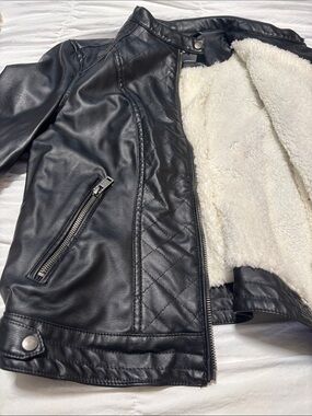 NWOT Black Faux Leather Sherpa-Lined Moto Jacket